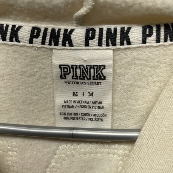 PINK Victoria’s Secret Oversized Cream Hoodie w/Gold Sequence Branding Size M - Picture 10 of 13
